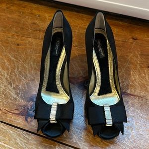 Dolce & Gabbana satin bow peep toe pumps with crystal embellishment